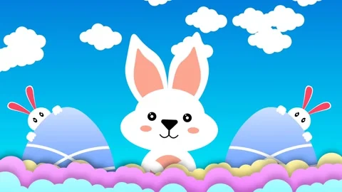 Blue egg, bunny and cloud animation for Easter holiday Stock Footage 235552298