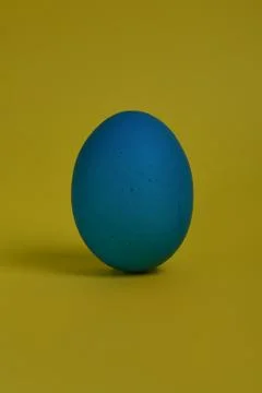 Blue egg on yellow background Stock Photos