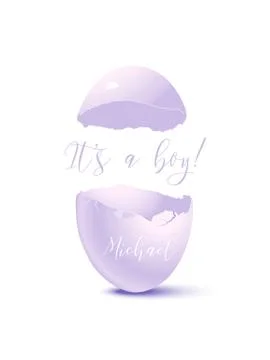 Blue eggshell with It's a boy text. Vector retro greeting newborn postcard Stock Illustration
