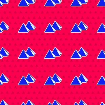 Blue Egypt pyramids icon isolated seamless pattern on red background. Symbol of Stock Illustration