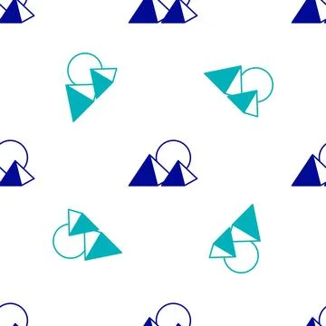 Blue Egypt pyramids icon isolated seamless pattern on white background. Symbo Stock Illustration