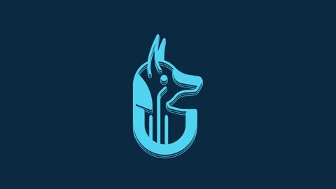 Blue Egyptian anubis icon isolated on blue background. 4K Video motion graphic Stock Footage 235941383