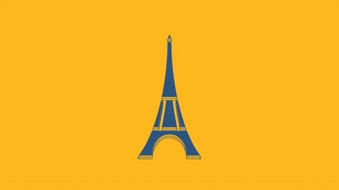 Blue Eiffel tower icon isolated on orange background. France Paris landmark Stock Footage 234271708