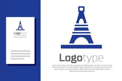 Blue Eiffel tower icon isolated on white background. France Paris landmark Illustrazione stock