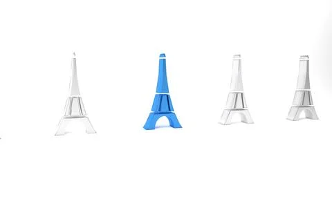 Blue Eiffel tower icon isolated on white background. France Paris landmark .. Illustrazione stock