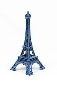 Blue Eiffel Tower model, isolated on white background Stock Photos