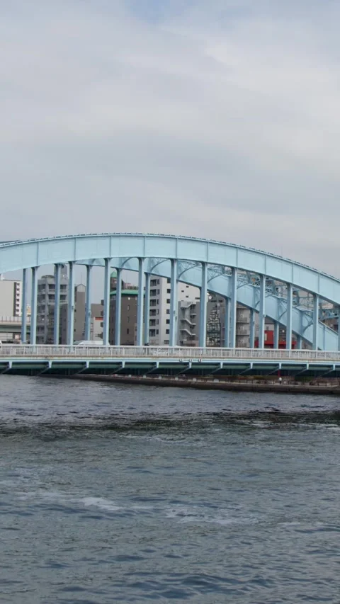 Blue Eitai Bridge Spanning the Sumida River in Tokyo Japan Stock Footage 334831706