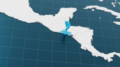 Blue El Salvador 3d map with pointer pin surrounded with other countries in Stock Footage 314997944