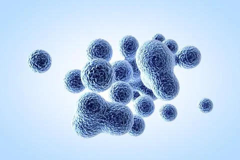 Blue elastic metaball in 3d. Small molecules are separated from the liquid Stock Illustration