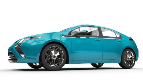 Blue Electric Car - Side View Stock Illustration