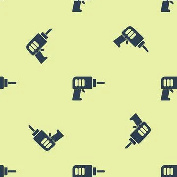 Blue Electric drill machine icon isolated seamless pattern on yellow background Stock Illustration