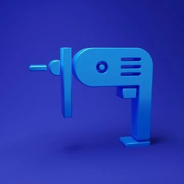 Blue Electric drill machine icon isolated on blue background. Repair tool. .. Stock Illustration