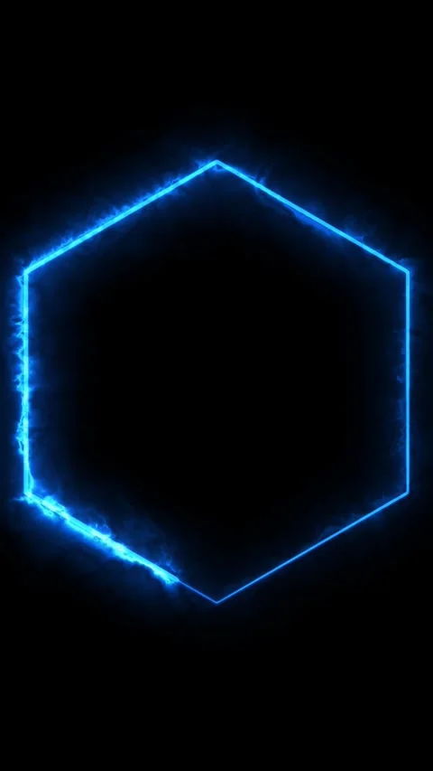 Blue electric energy hexagon frame border glowing on isolated black back. Vidéo 337710620