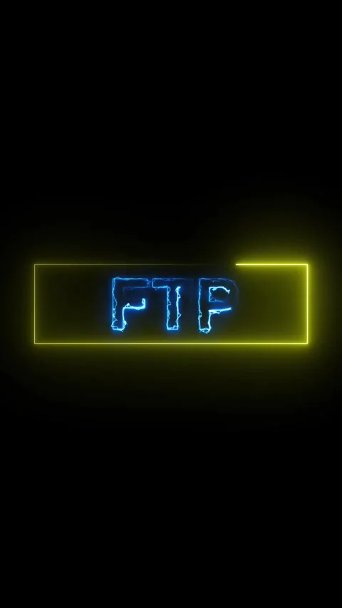 Blue Electric Fire Effect on FTP Text with Yellow Neon Outline on Black Bac.. Stock Footage 337460904
