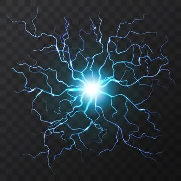 Blue Electric flash of lightning on a dark transparent background. Vector circle Stock Illustration