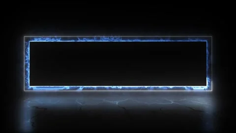 Blue electric frame animation with lightning effects on dark background Stock Footage 336383469