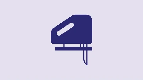 Blue Electric jigsaw with steel sharp blade icon isolated on purple background Stock Footage 232854126