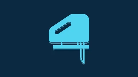 Blue Electric jigsaw with steel sharp blade icon isolated on blue background Stock Footage 235936227