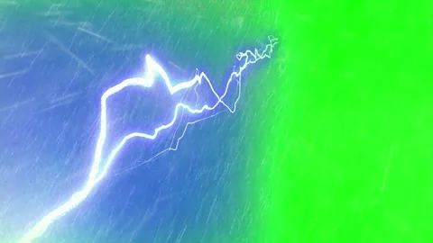 Blue electric lightning bolt animation isolated on a bright green chroma key Stock Footage 345634728