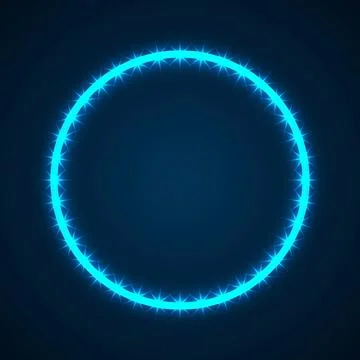 Blue electric neon circular frame with glowing energy ring on dark background Stock Illustration