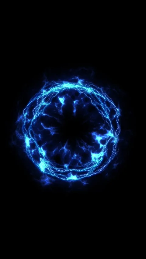 Blue Electric Plasma Energy Ring on Black Background Stock Footage 342629647