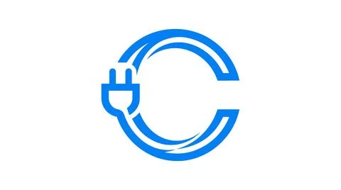 Blue electric plug forming a circle logo with white background Иллюстрация
