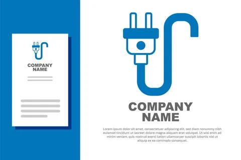 Blue Electric plug icon isolated on white background. Concept of connection and Illustrazione stock