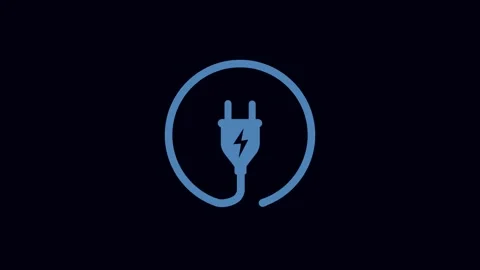 Blue electric plug icon with lightning bolt inside a circle on a dark anima.. Stock Footage 321854606
