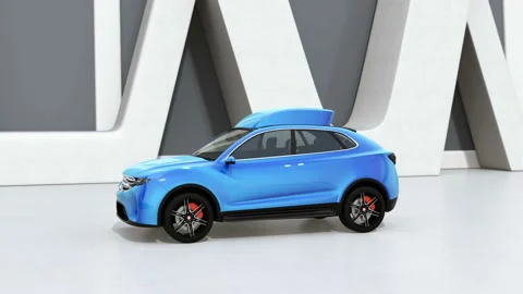 Blue electric SUV released drone for leisure entertainment Stock Footage 97805171