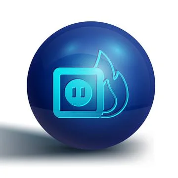 Blue Electric wiring of socket in fire icon isolated on white background Stock Illustration
