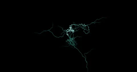 Blue electrical lightning discharges on black background Stock Footage 310450488