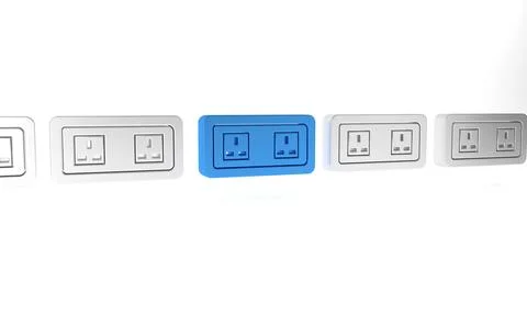 Blue Electrical outlet icon isolated on white background. Power socket. Ros.. Stock Illustration