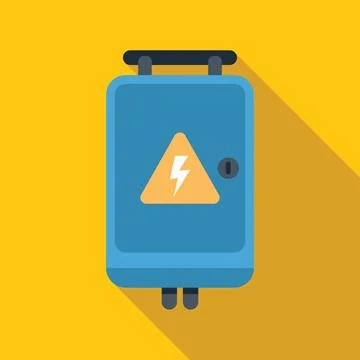 Blue electrical panel showing high voltage sign with yellow triangle Stock Illustration