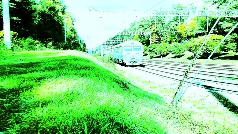 Blue Electro Train On The Front View With Art Effects Stock Footage 89990677