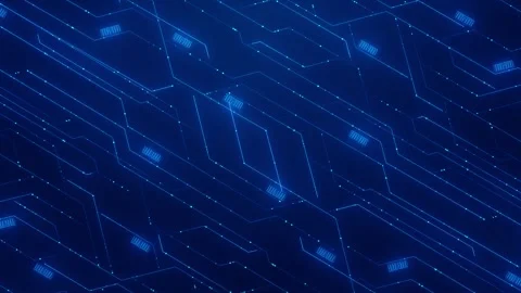Blue Electronic Circuit Board Network with Glowing Connections Video stock 341370242
