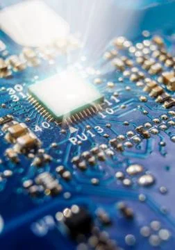 Blue electronic circuit Stock Photos