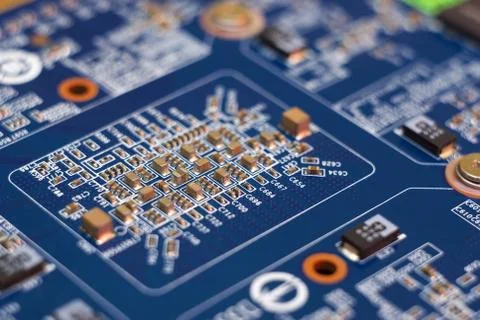 Blue electronic plate. PC device. Stock Photos