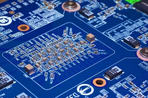 Blue electronic plate. PC device. Stock Photos