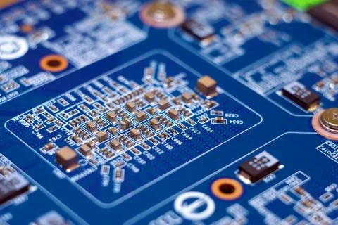 Blue electronic plate. PC device. Stock Photos