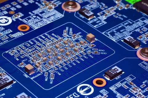 Blue electronic plate. PC device. Stock Photos