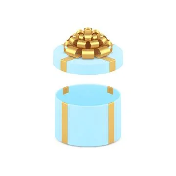Blue elegant circle open gift box with golden bow ribbon for holiday surprise Stock Illustration