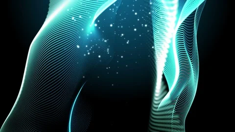 Blue elegant dynamic abstract lines in motion with particles falling Video stock 106666170