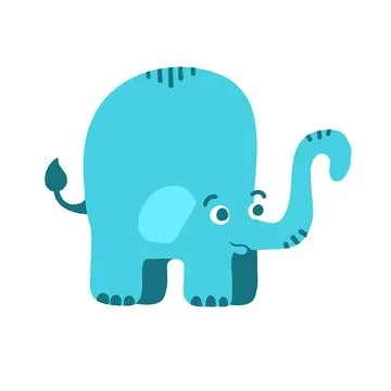 Blue elephant in cartoon flat style Stock Illustration
