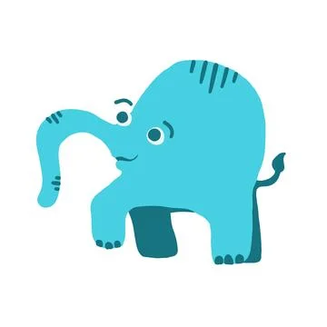Blue elephant in cartoon flat style Stock Illustration