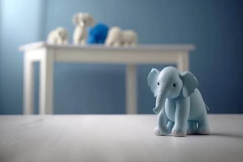Blue elephant doll on a white table Stock Illustration