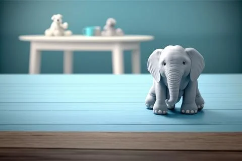 Blue elephant doll on a white table Stock Illustration