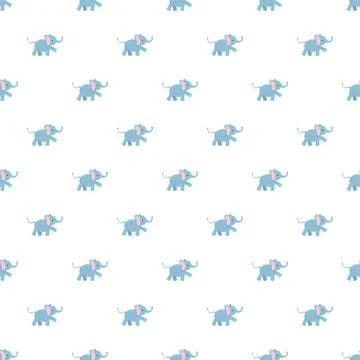 Blue elephant pattern seamlessly repeating on white background Stock Illustration