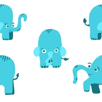 Blue elephants seamless pattern in cartoon flat style Stock Illustration