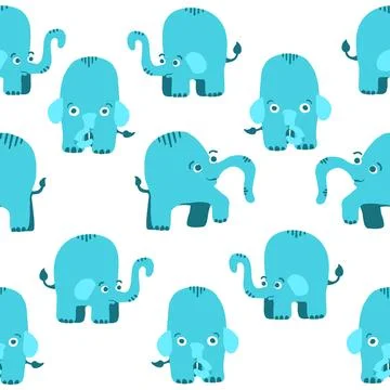 Blue elephants seamless pattern in cartoon flat style Stock Illustration
