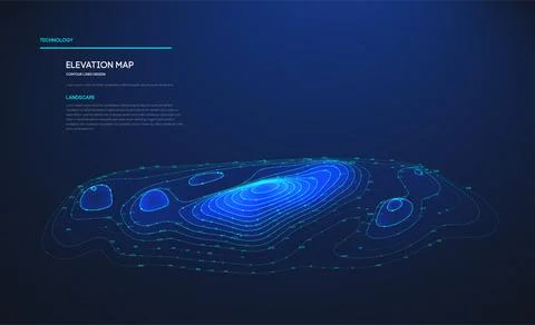 Blue elevation map illustration with gradient contour lines, labeled data points イラスト素材